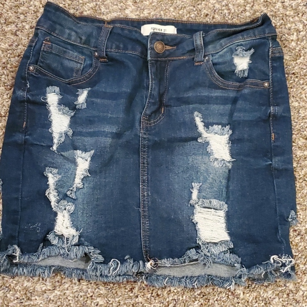 Forever 21 denim jean distressed mini skirt Size 27
